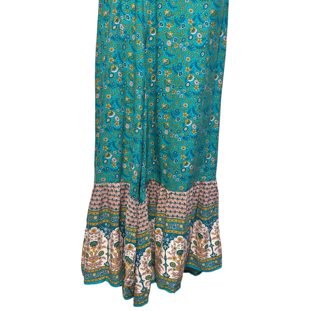 NATURAL LIFE Teal Floral Boho Wide-Leg Jumpsuit with Pink Accent - Picture 4 of 12